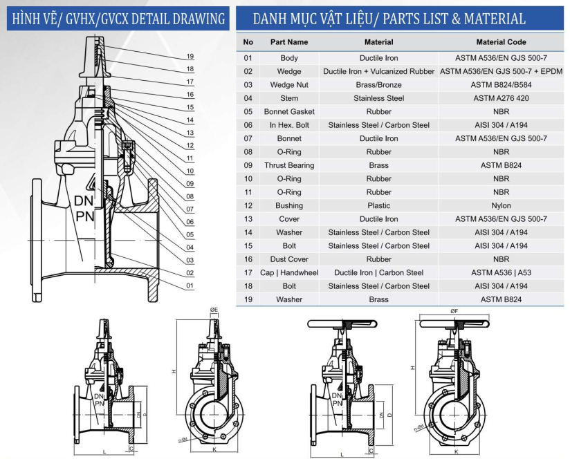 Van cổng ty chìm ShinYi DN150 7 Hình ảnh cấu tạo van cổng ty chìm Shinyi