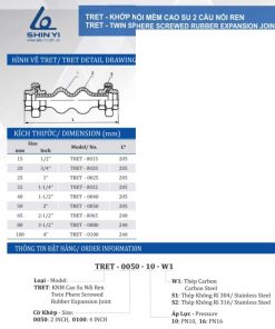 Khớp nối mềm cao su ShinYi DN25 3 Cấu tạo thông số Khớp nối mềm cao su ren ShinYi